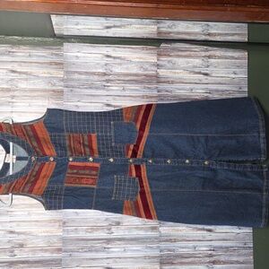 Colorful Patchwork Denim Maxi Dress Size L